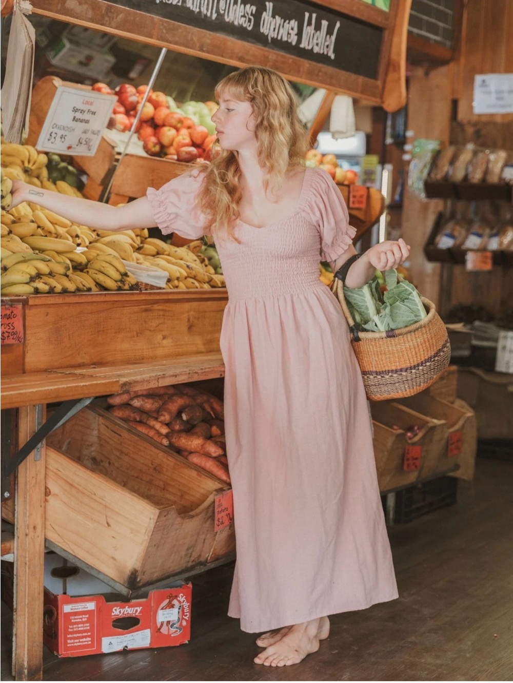 Oakie the Label Dreamy Mauve Smocked Puff Sleeve Maxi Dress Size M/L